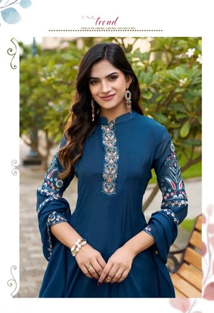 Ladies Flavour 3482 To 3484 Mul Chanderi Embroidered Kurti Set With Bottom and Dupatta