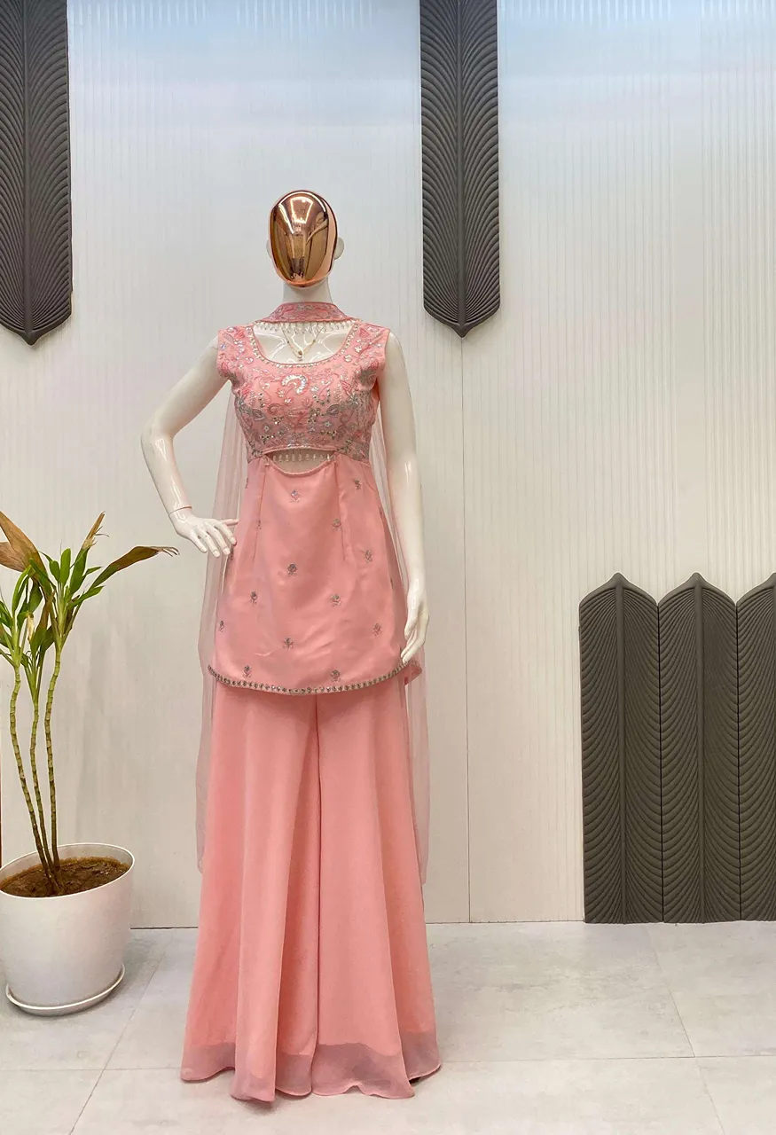 LG 1959 Georgette Preety Look Designer Ladies Top Plazzo And Dupatta Set — Wholesale Pakistani Suits, Vardan Ethnic wholesale from Surat — view 2