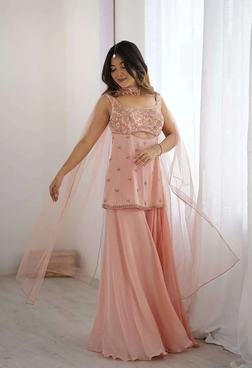 LG 1959 Georgette Preety Look Designer Ladies Top Plazzo And Dupatta Set — Wholesale Pakistani Suits, Vardan Ethnic wholesale from Surat — view 4