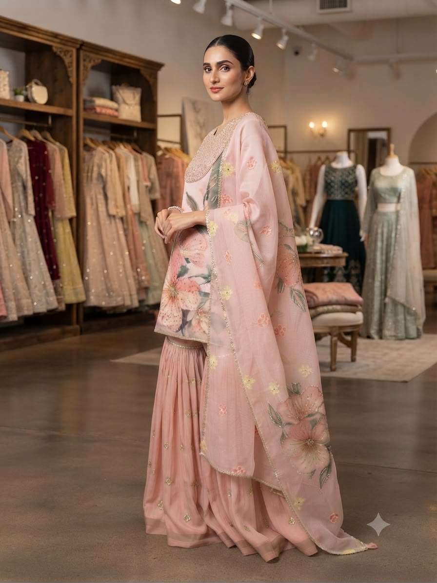 LG 2130 Organza Beautiful Sequence Embroidered Worked Top Sarara With Dupatta Set — Wholesale Salwar Suits, Vardan Ethnic wholesale from Surat — view 2