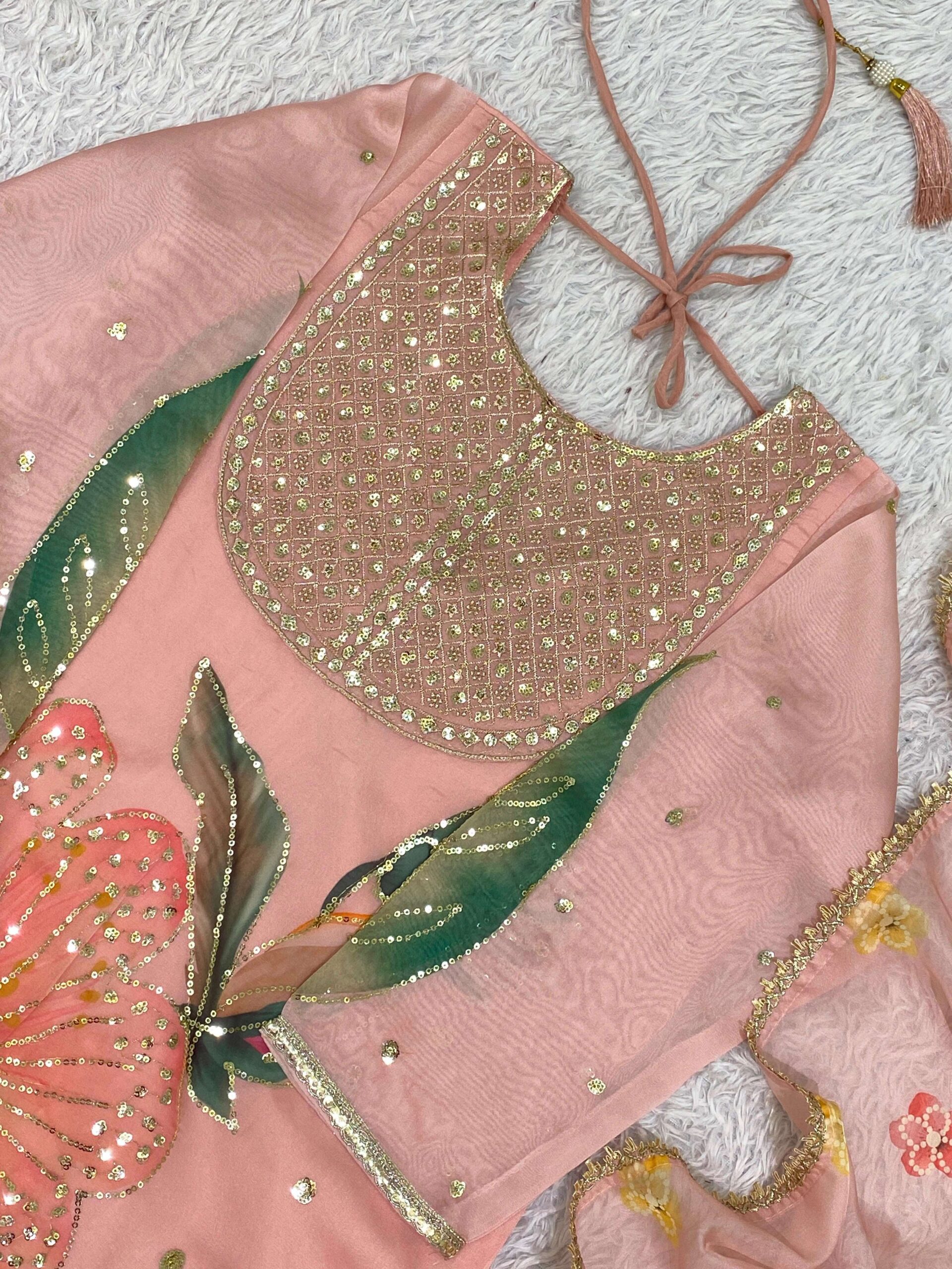 LG 2130 Organza Beautiful Sequence Embroidered Worked Top Sarara With Dupatta Set — Wholesale Salwar Suits, Vardan Ethnic wholesale from Surat — view 4