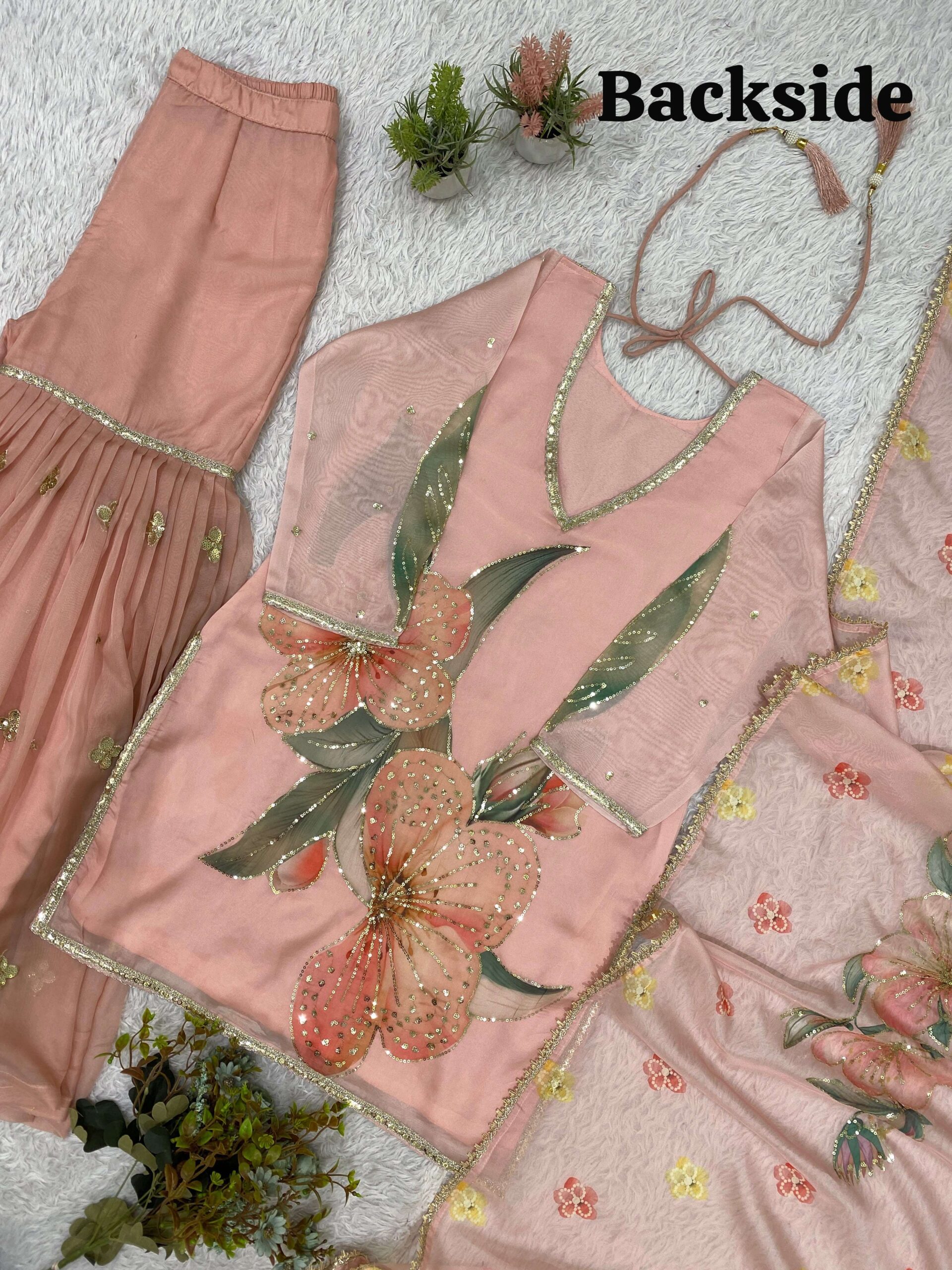 LG 2130 Organza Beautiful Sequence Embroidered Worked Top Sarara With Dupatta Set — Wholesale Salwar Suits, Vardan Ethnic wholesale from Surat — view 3