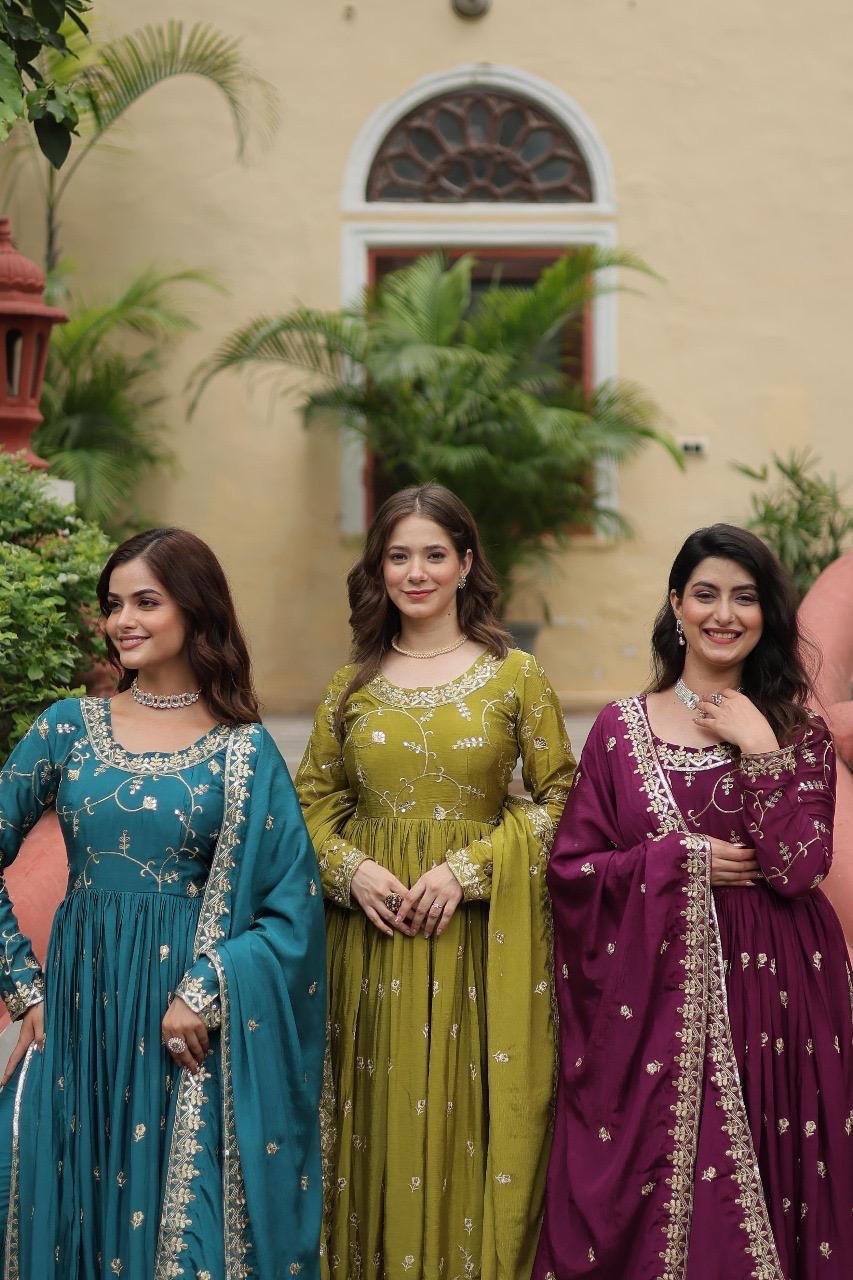 LW-9193 Chinon Sequins Embroidered Kurti Sharara Set with Dupatta