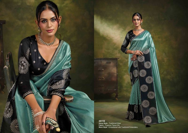 Mahotsav Norita 45100 Saadgi Organza Tissue Silk Designer Saree Catalog — Singles, Vardan Ethnic wholesale from Surat — Photo 2