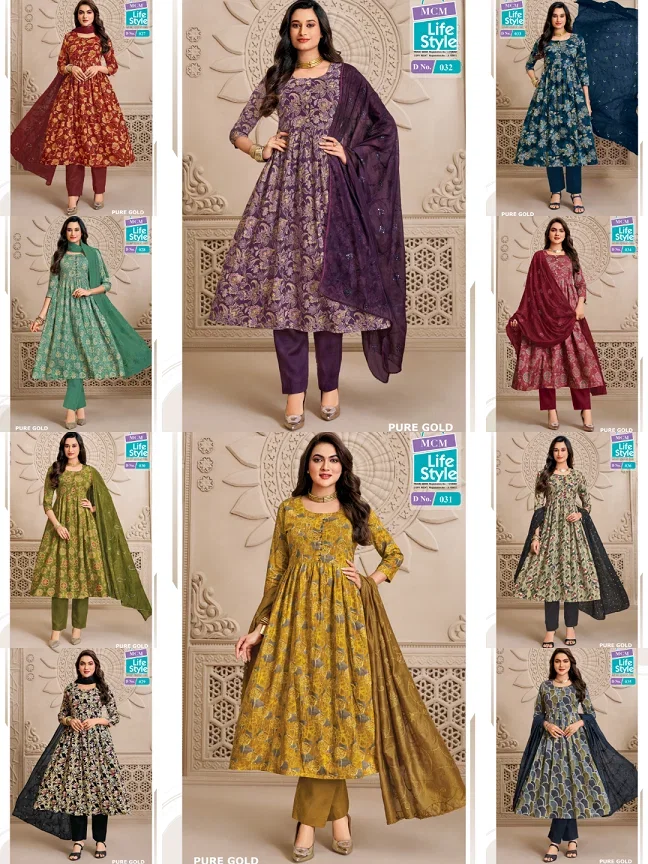 Mcm Pure Gold Vol 2 Readymade Umbrella Kurti Pant With Dupatta Set — Wholesale Readymade Suit, Vardan Ethnic wholesale from Surat — view 12