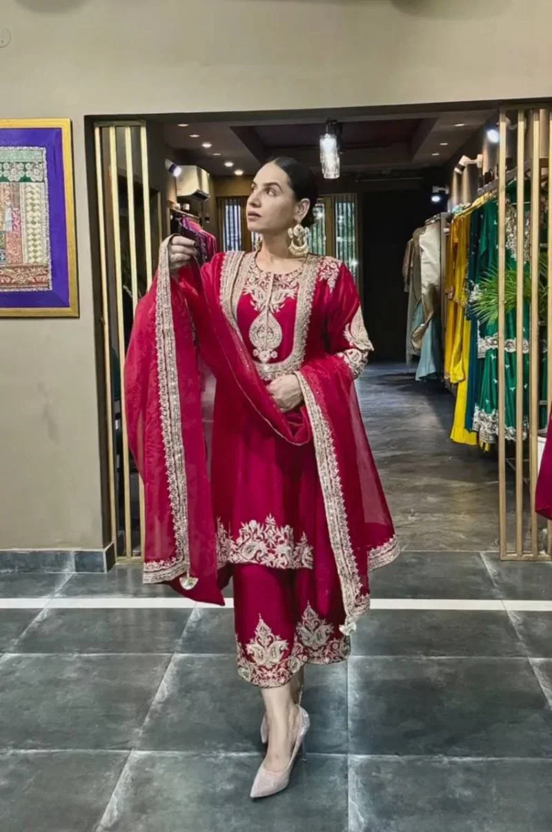 Md Mahi 403 Chanderi Silk Embroidered Salwar Suit — Wholesale Pakistani Suits, Vardan Ethnic wholesale from Surat — Photo 5