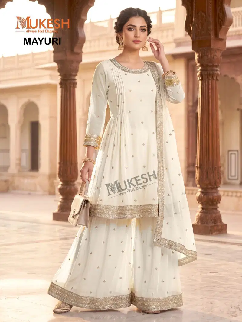 Mukesh Mayuri Faux Georgette Embroidered Designer Kurti With Bottom Dupatta Set — Wholesale Kurtis, Vardan Ethnic wholesale from Surat — Photo 2