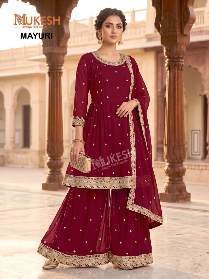 Mukesh Mayuri Faux Georgette Embroidered Designer Kurti With Bottom Dupatta Set — Wholesale Kurtis, Vardan Ethnic wholesale from Surat — Photo 4