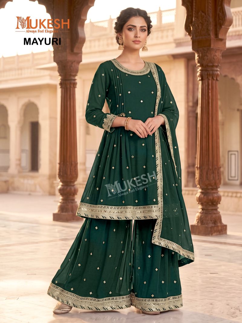 Mukesh Mayuri Faux Georgette Embroidered Designer Kurti With Bottom Dupatta Set — Wholesale Kurtis, Vardan Ethnic wholesale from Surat — Photo 5