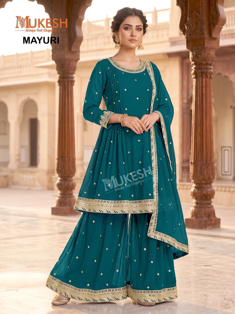 Mukesh Mayuri Faux Georgette Embroidered Designer Kurti With Bottom Dupatta Set — Wholesale Kurtis, Vardan Ethnic wholesale from Surat — Photo 6