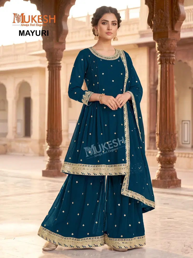 Mukesh Mayuri Faux Georgette Embroidered Designer Kurti With Bottom Dupatta Set — Wholesale Kurtis, Vardan Ethnic wholesale from Surat — Photo 9