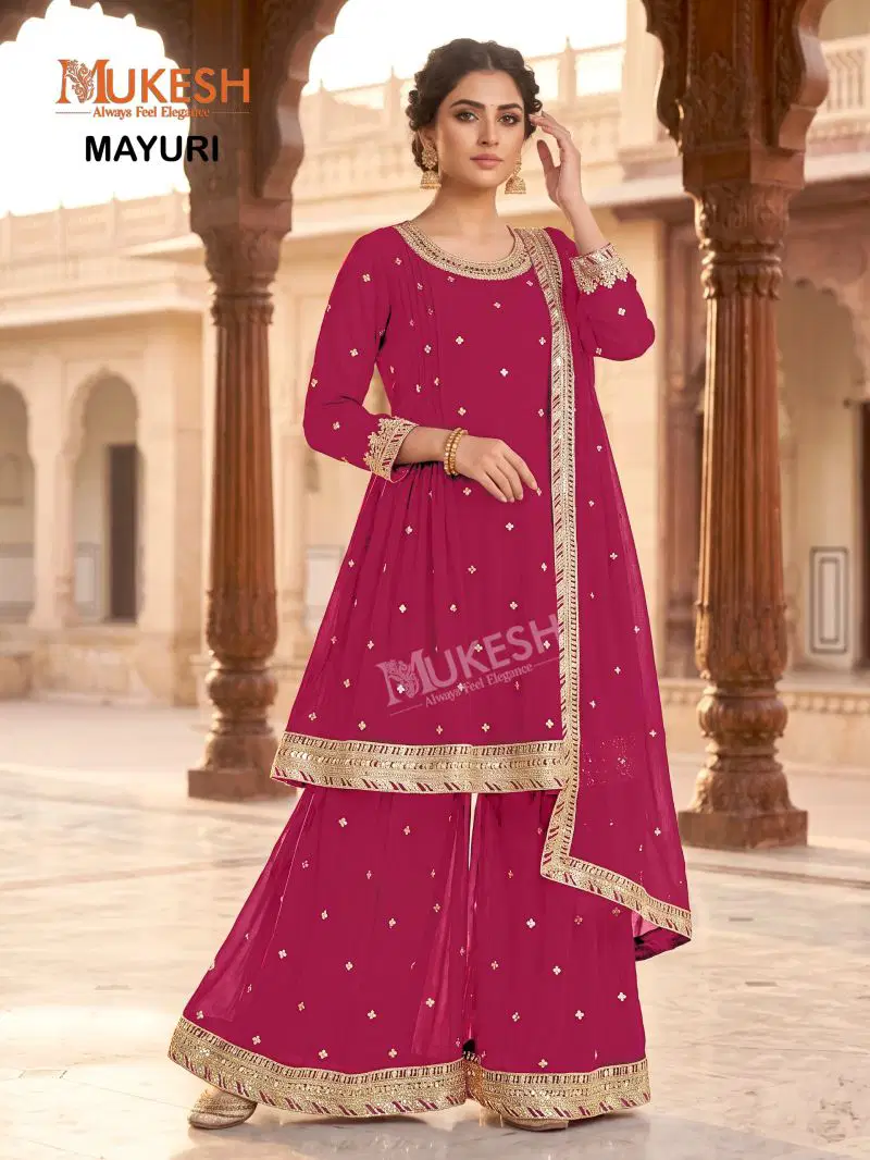 Mukesh Mayuri Faux Georgette Embroidered Designer Kurti With Bottom Dupatta Set — Wholesale Kurtis, Vardan Ethnic wholesale from Surat — Photo 10