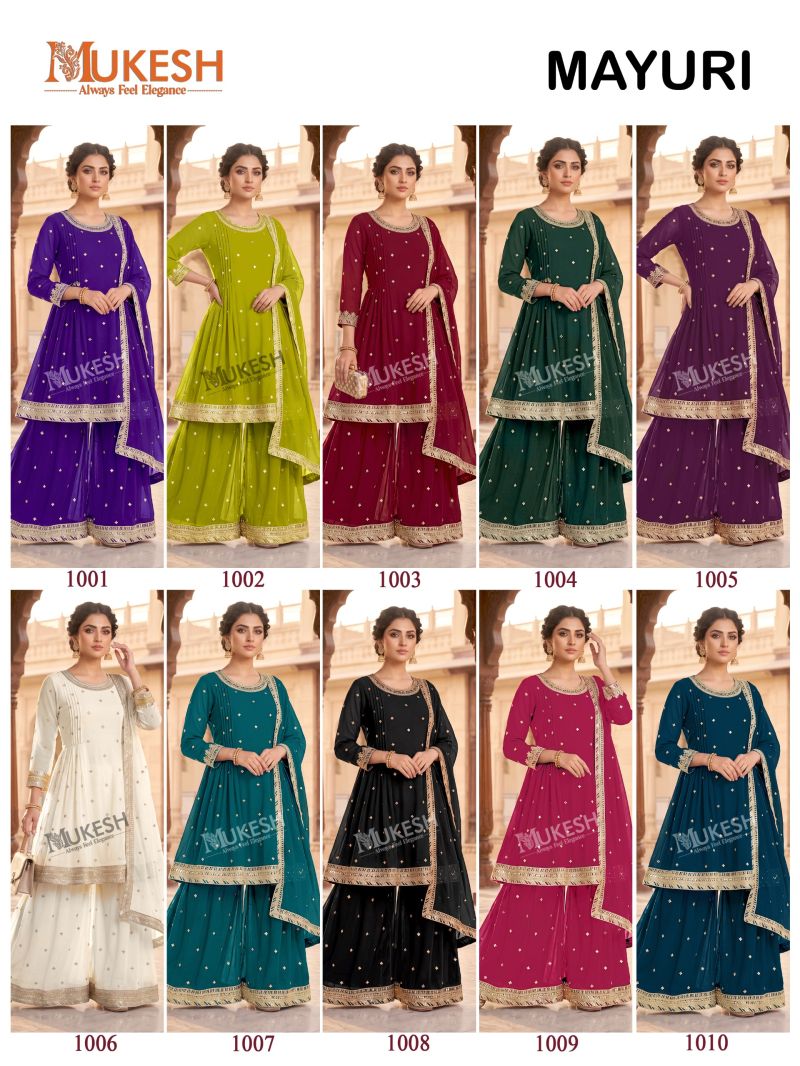 Mukesh Mayuri Faux Georgette Embroidered Designer Kurti With Bottom Dupatta Set — Wholesale Kurtis, Vardan Ethnic wholesale from Surat — Photo 12