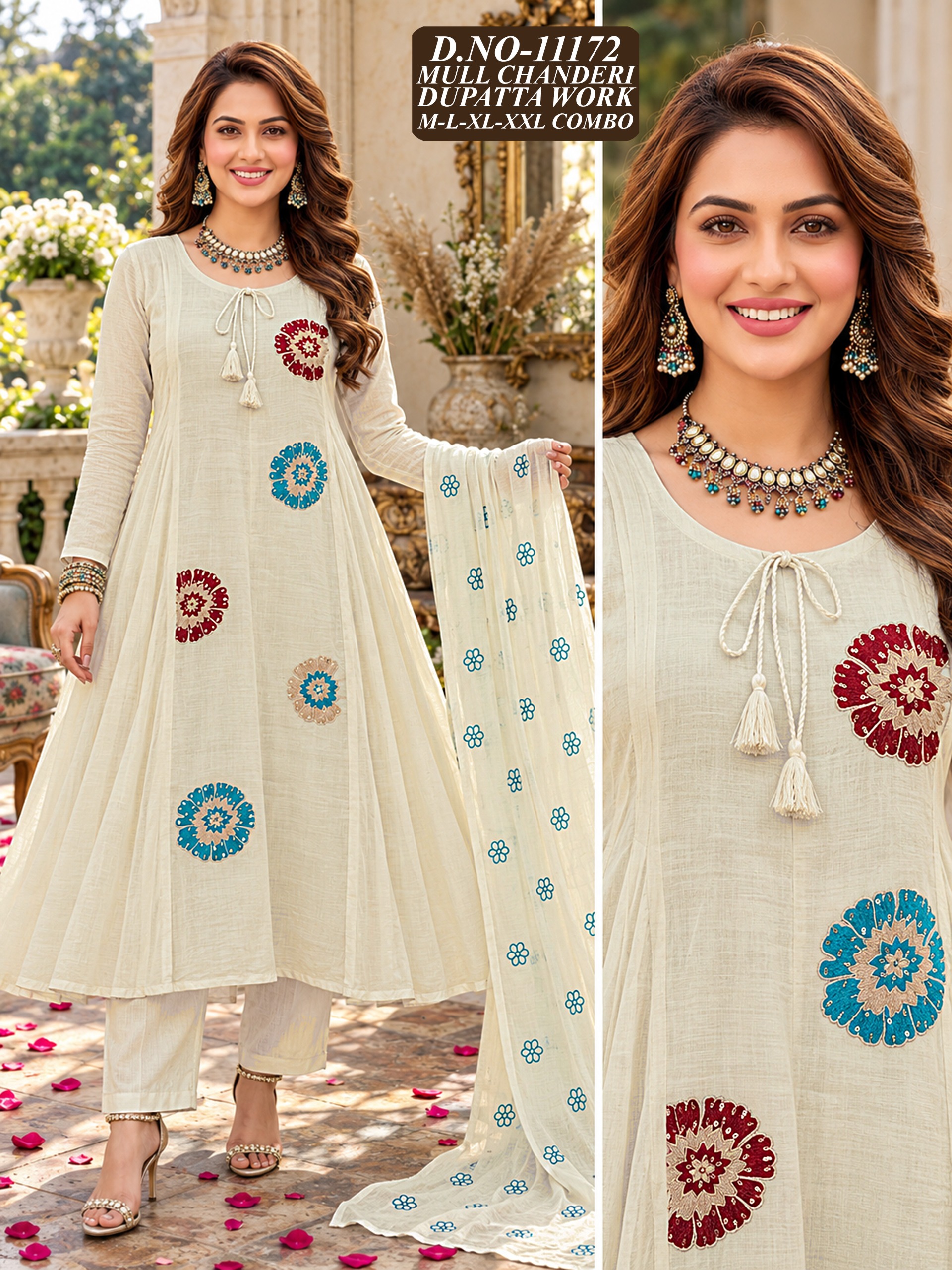 Mul Chanderi Gera 3-Piece Suit Set with Fancy Computer Work — Wholesale Kurtis, Vardan Ethnic wholesale from Surat — view 2
