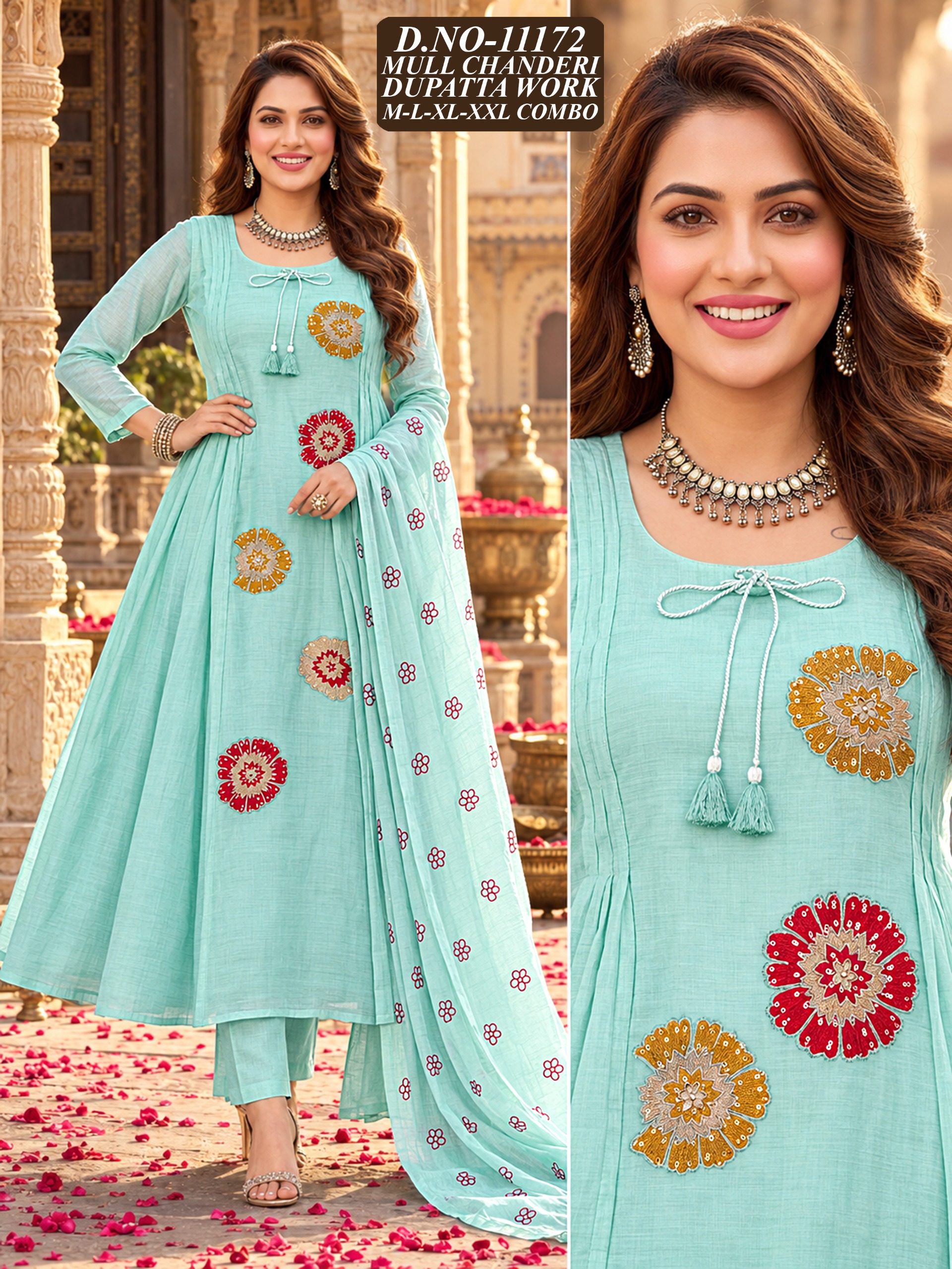 Mul Chanderi Gera 3-Piece Suit Set with Fancy Computer Work