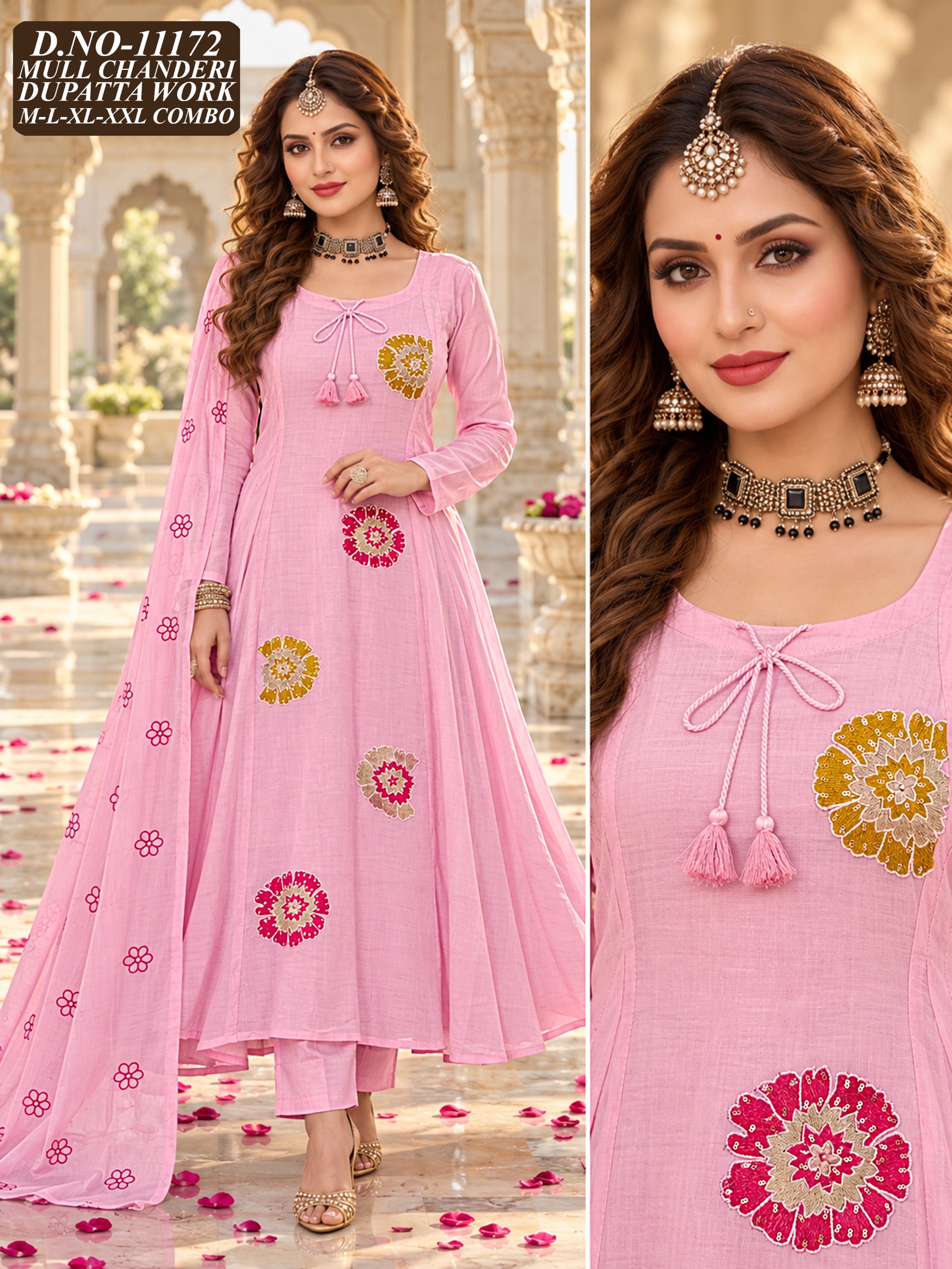 Mul Chanderi Gera 3-Piece Suit Set with Fancy Computer Work — Wholesale Kurtis, Vardan Ethnic wholesale from Surat — view 4