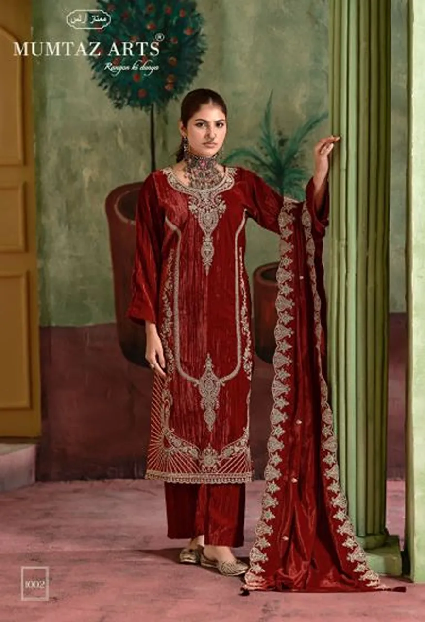 Mumtaz Arts Alisha Crush Velvet Salwar Kameez Collection — Wholesale Salwar Suits, Mumtaz Arts wholesale from Surat — view 2