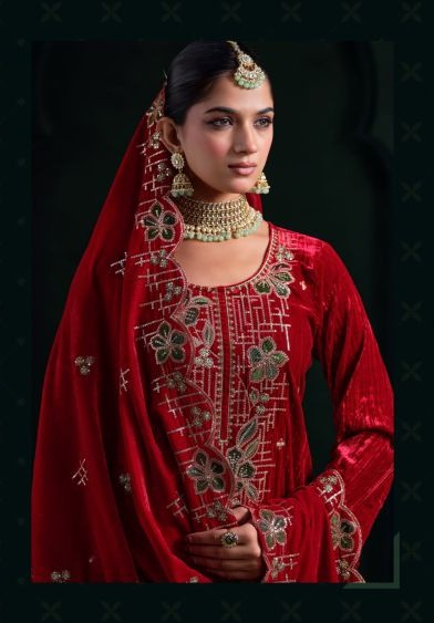 Mumtaz Arts Gulbahar Crush Velvet Embroidered Designer Salwar Kameez