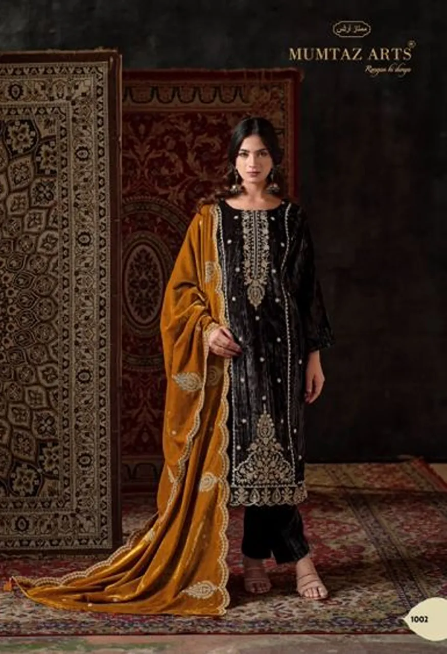 Mumtaz Arts Malika E Noor Crush Velvet Embroidered Salwar Kameez Wholesale Collection