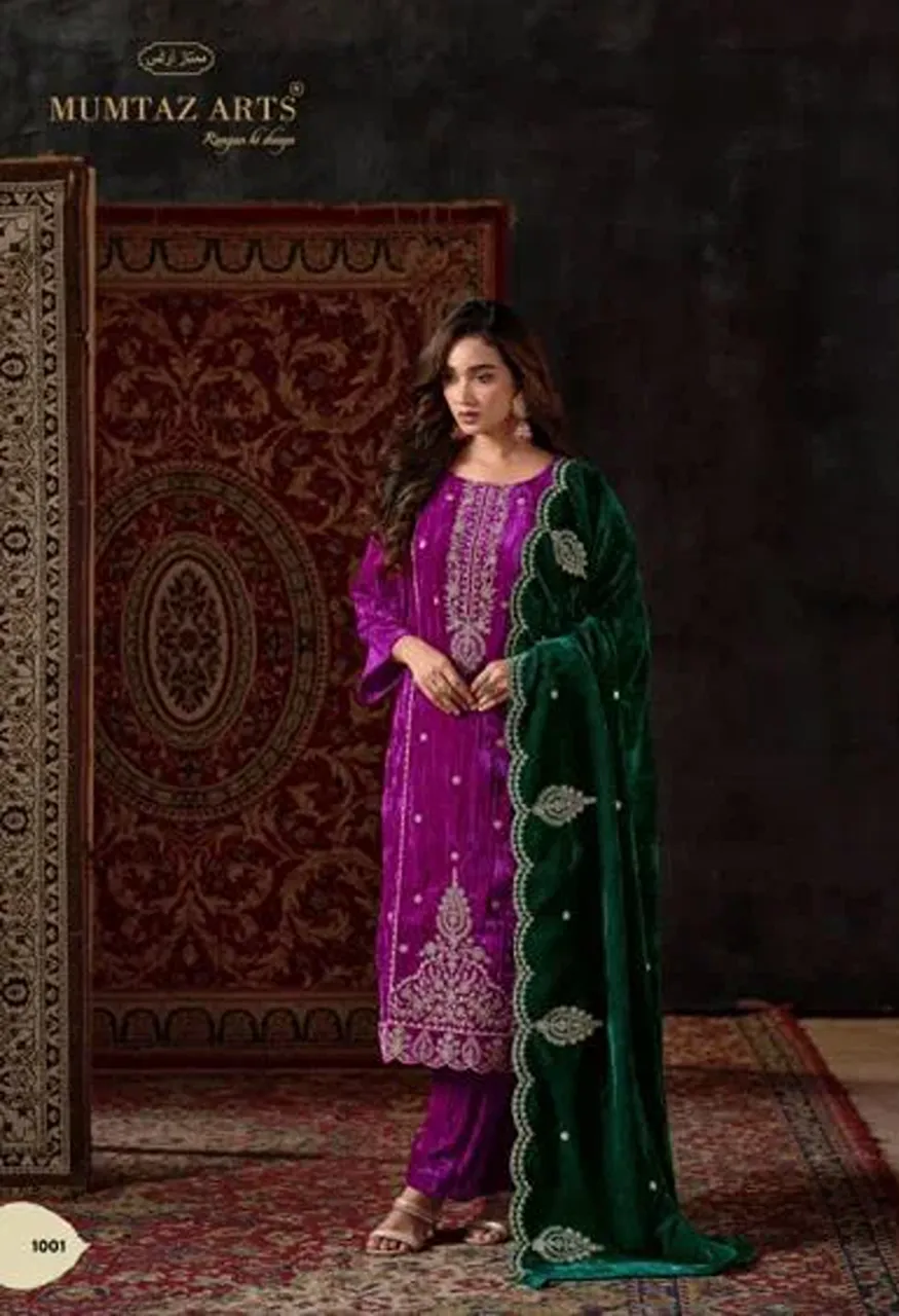 Mumtaz Arts Malika E Noor Crush Velvet Embroidered Salwar Kameez Wholesale Collection — Wholesale Salwar Suits, Mumtaz Arts wholesale from Surat — Photo 4