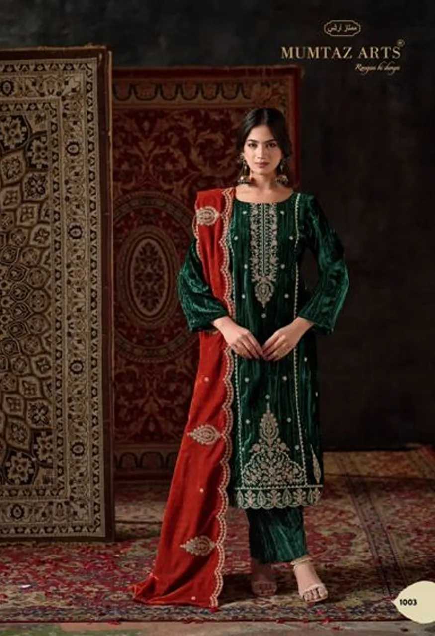 Mumtaz Arts Malika E Noor Crush Velvet Embroidered Salwar Kameez Wholesale Collection — Wholesale Salwar Suits, Mumtaz Arts wholesale from Surat — Photo 3