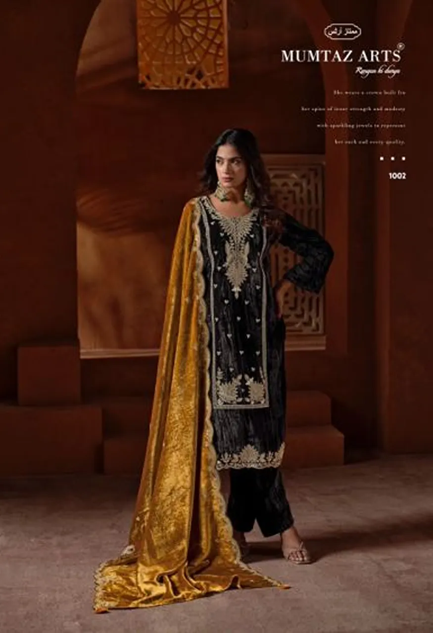 Mumtaz Arts Naazneen Crush Velvet Embroidered Designer Salwar Kameez — Wholesale Salwar Suits, Mumtaz Arts wholesale from Surat — Photo 3