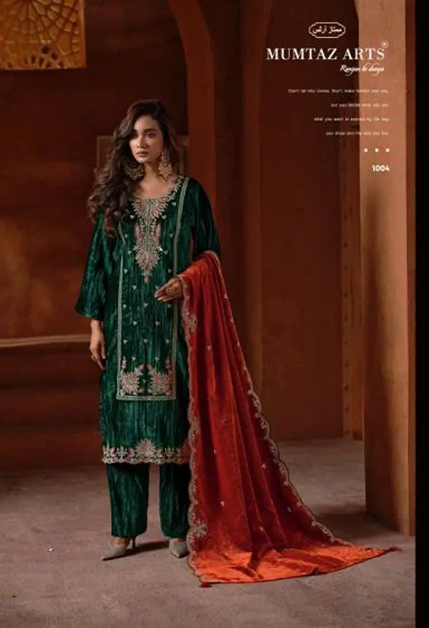 Mumtaz Arts Naazneen Crush Velvet Embroidered Designer Salwar Kameez — Wholesale Salwar Suits, Mumtaz Arts wholesale from Surat — Photo 4