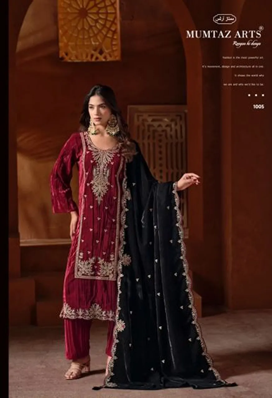 Mumtaz Arts Naazneen Crush Velvet Embroidered Designer Salwar Kameez — Wholesale Salwar Suits, Mumtaz Arts wholesale from Surat — Photo 2