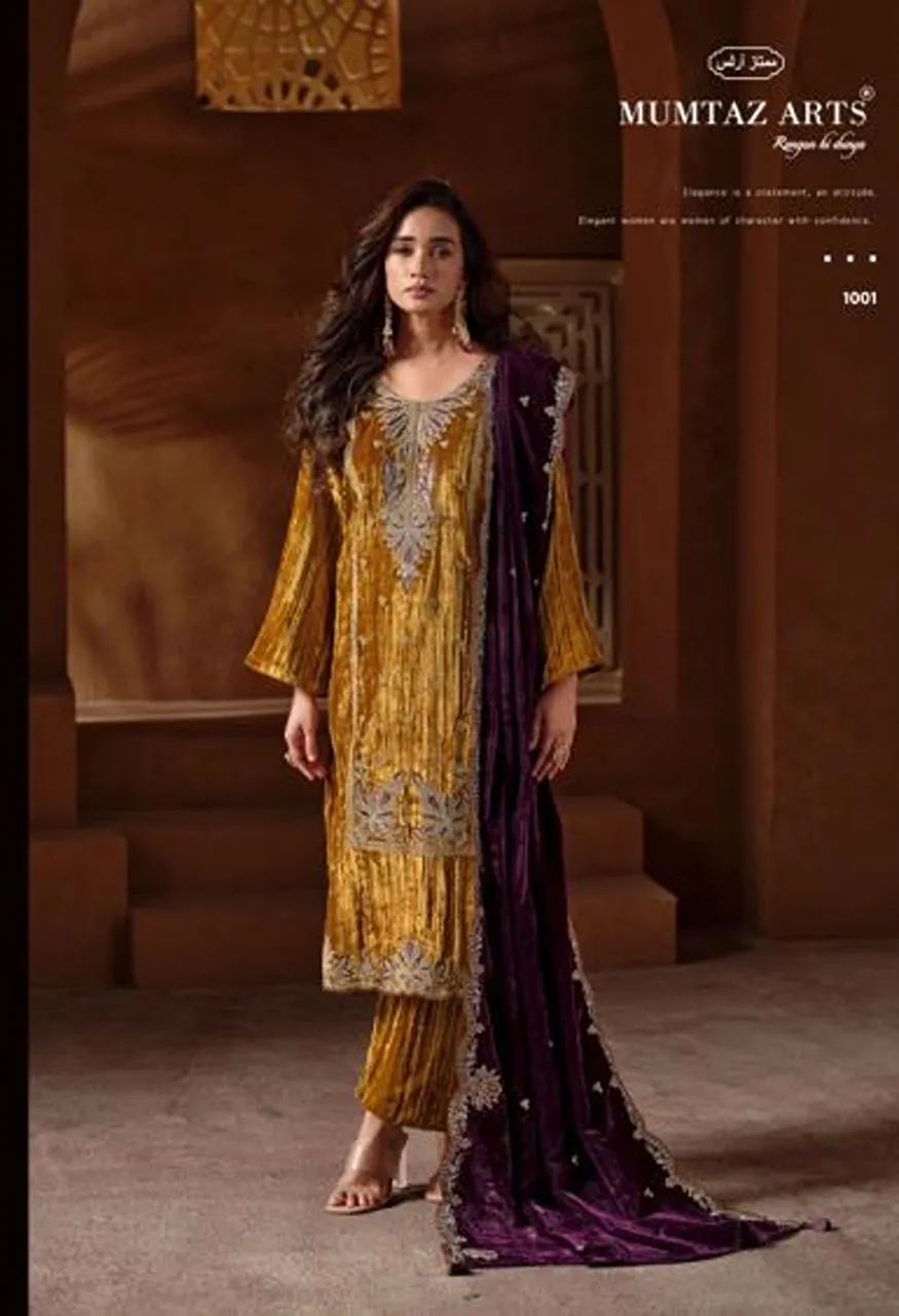 Mumtaz Arts Naazneen Crush Velvet Embroidered Designer Salwar Kameez — Wholesale Salwar Suits, Mumtaz Arts wholesale from Surat — Photo 6