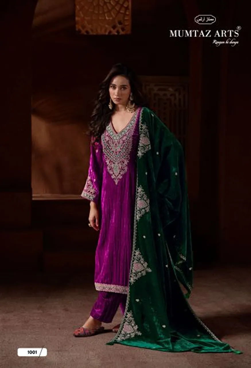 Mumtaz Arts Raaz Crush Velvet Thread Embroidered Salwar Kameez Collection — Wholesale Salwar Suits, Mumtaz Arts wholesale from Surat — Photo 2