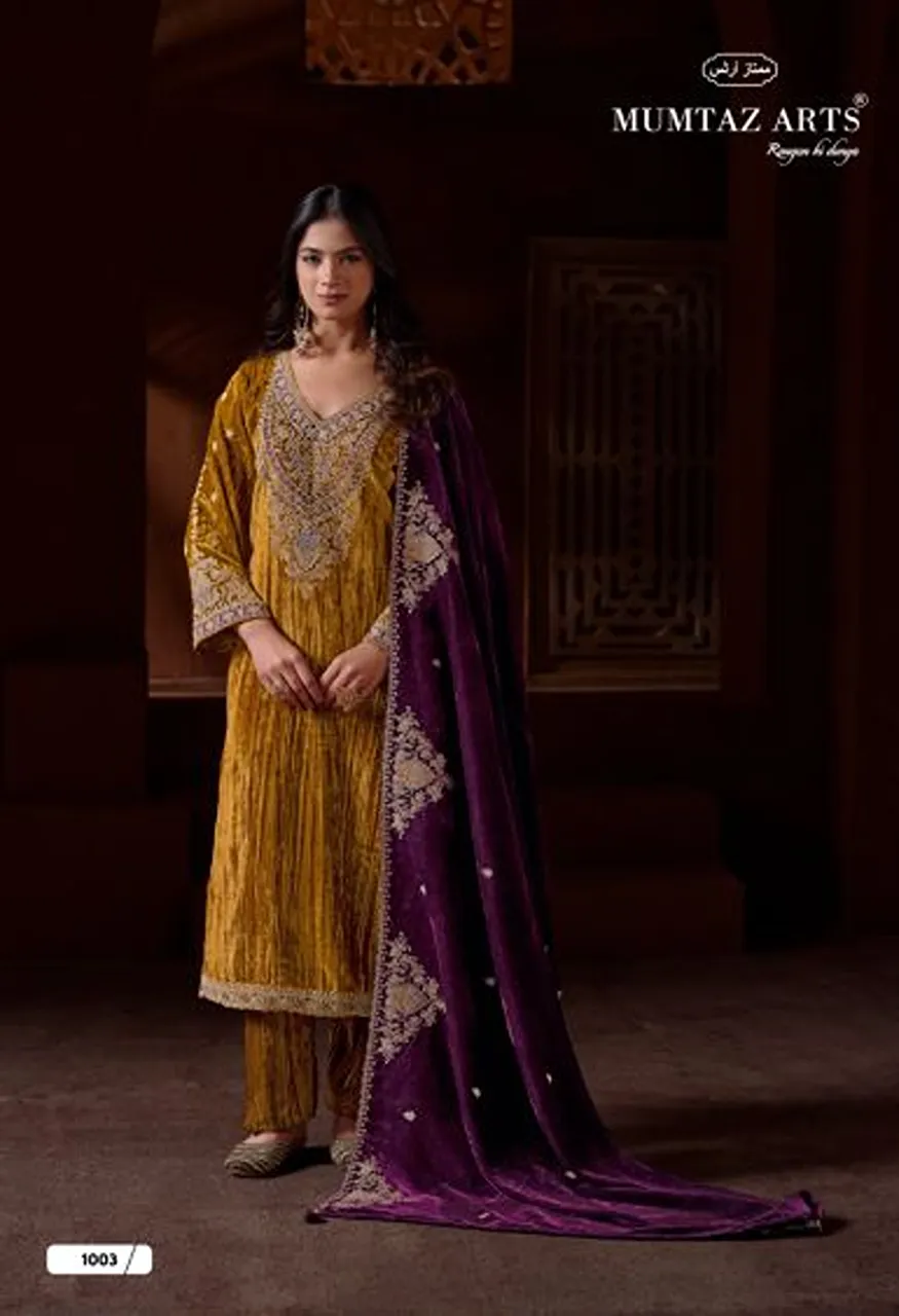 Mumtaz Arts Raaz Crush Velvet Thread Embroidered Salwar Kameez Collection — Wholesale Salwar Suits, Mumtaz Arts wholesale from Surat — Photo 5