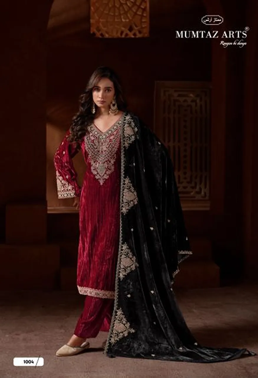 Mumtaz Arts Raaz Crush Velvet Thread Embroidered Salwar Kameez Collection — Wholesale Salwar Suits, Mumtaz Arts wholesale from Surat — Photo 4