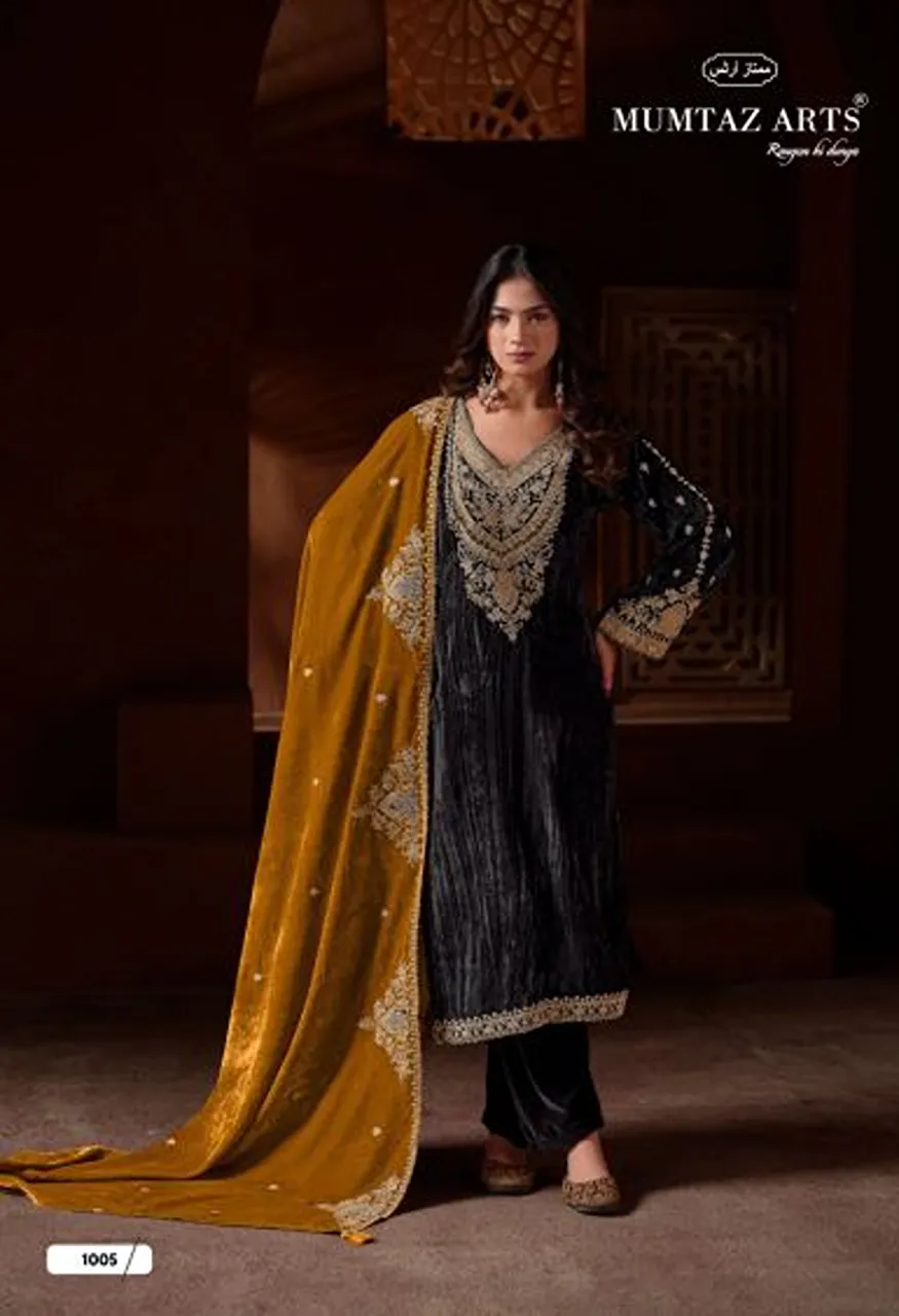 Mumtaz Arts Raaz Crush Velvet Thread Embroidered Salwar Kameez Collection — Wholesale Salwar Suits, Mumtaz Arts wholesale from Surat — Photo 3