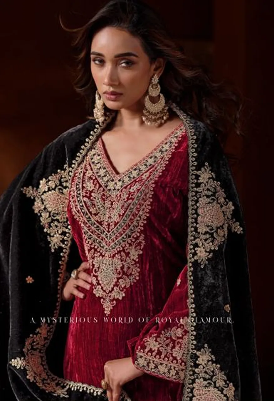 Mumtaz Arts Raaz Crush Velvet Thread Embroidered Salwar Kameez Collection