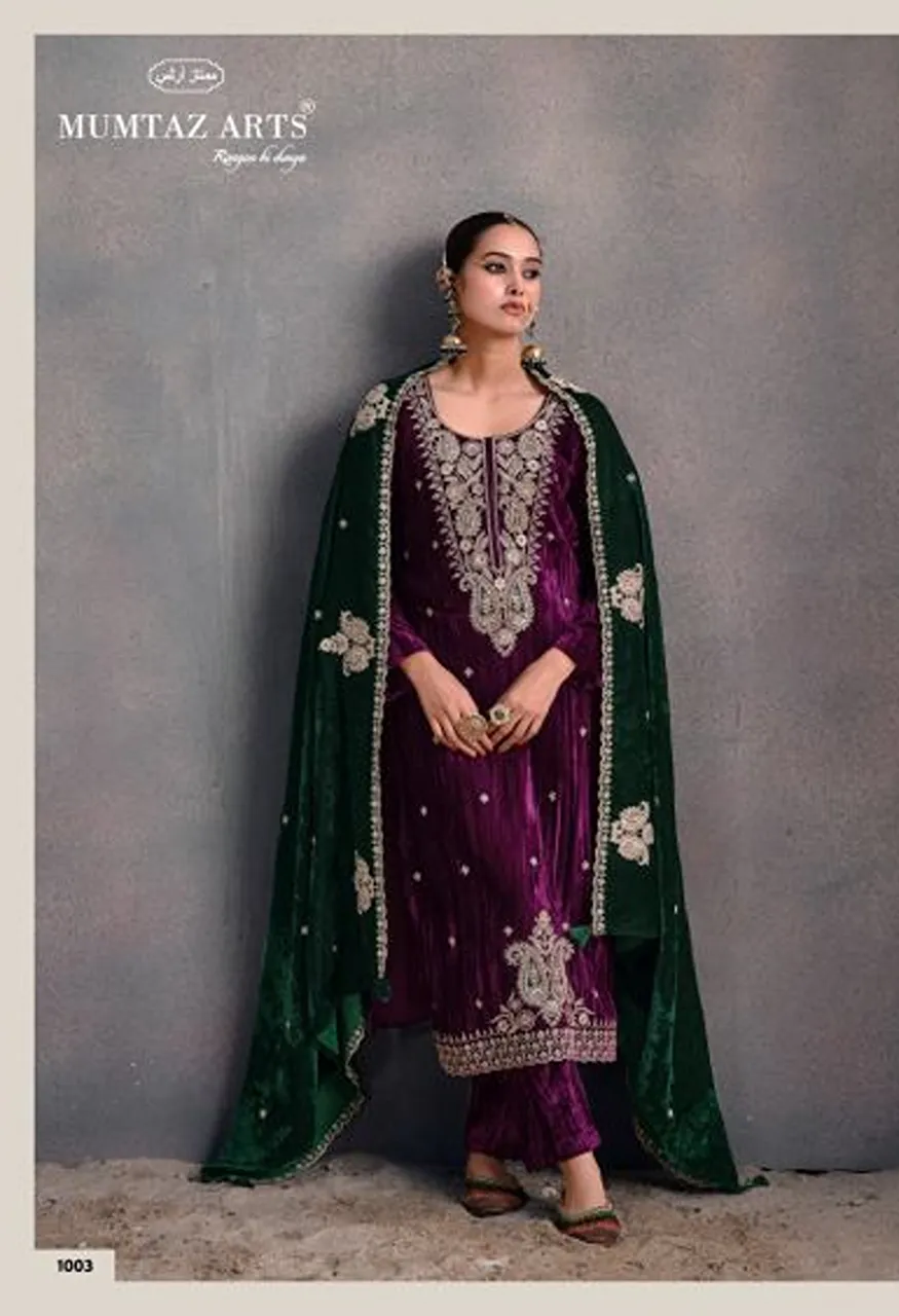 Mumtaz Arts Rangreza Crush Velvet Embroidered Designer Salwar Kameez — Wholesale Salwar Suits, Mumtaz Arts wholesale from Surat — view 3