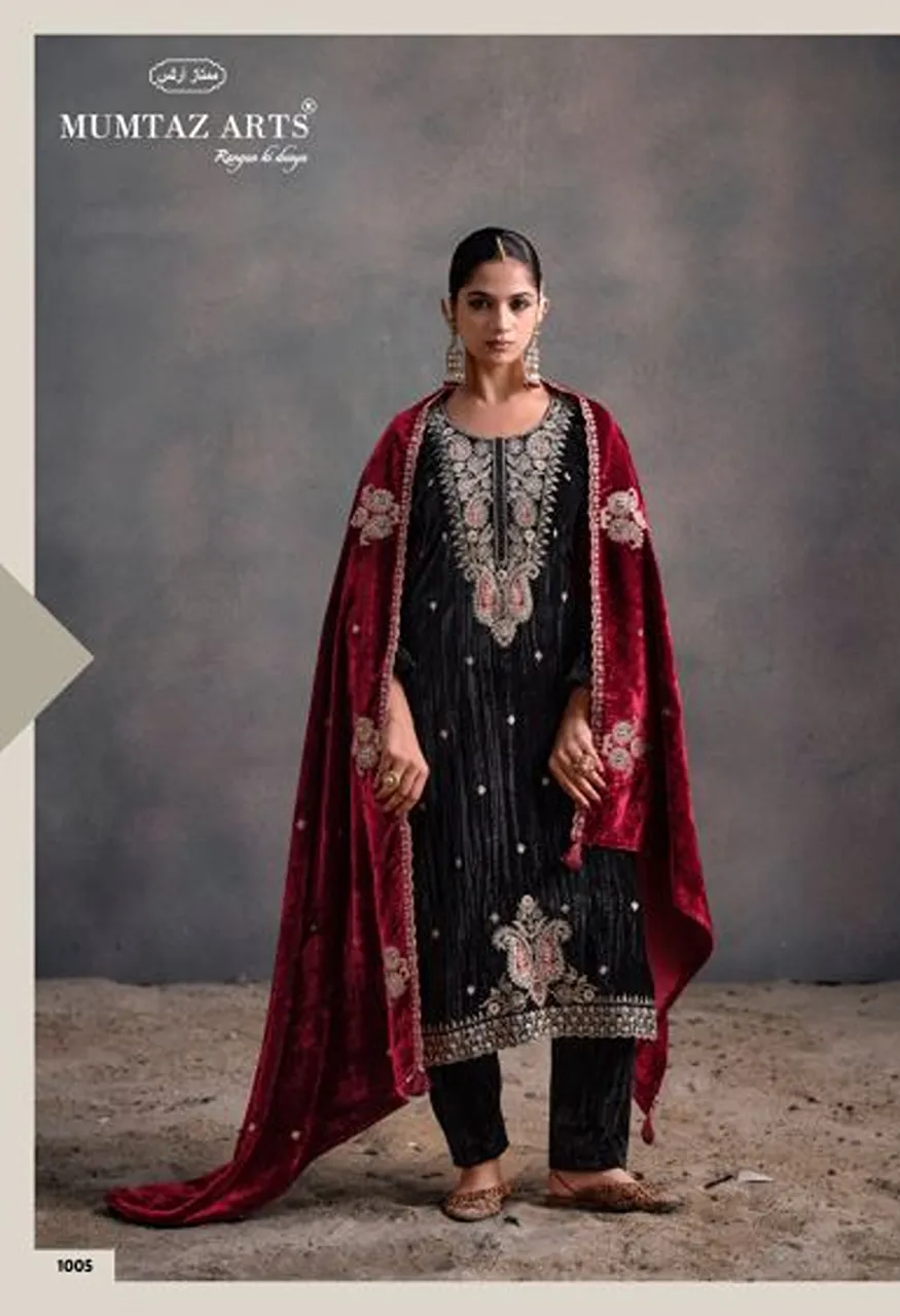 Mumtaz Arts Rangreza Crush Velvet Embroidered Designer Salwar Kameez — Wholesale Salwar Suits, Mumtaz Arts wholesale from Surat — view 4