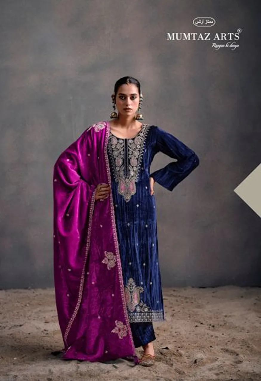 Mumtaz Arts Rangreza Crush Velvet Embroidered Designer Salwar Kameez — Wholesale Salwar Suits, Mumtaz Arts wholesale from Surat — view 6