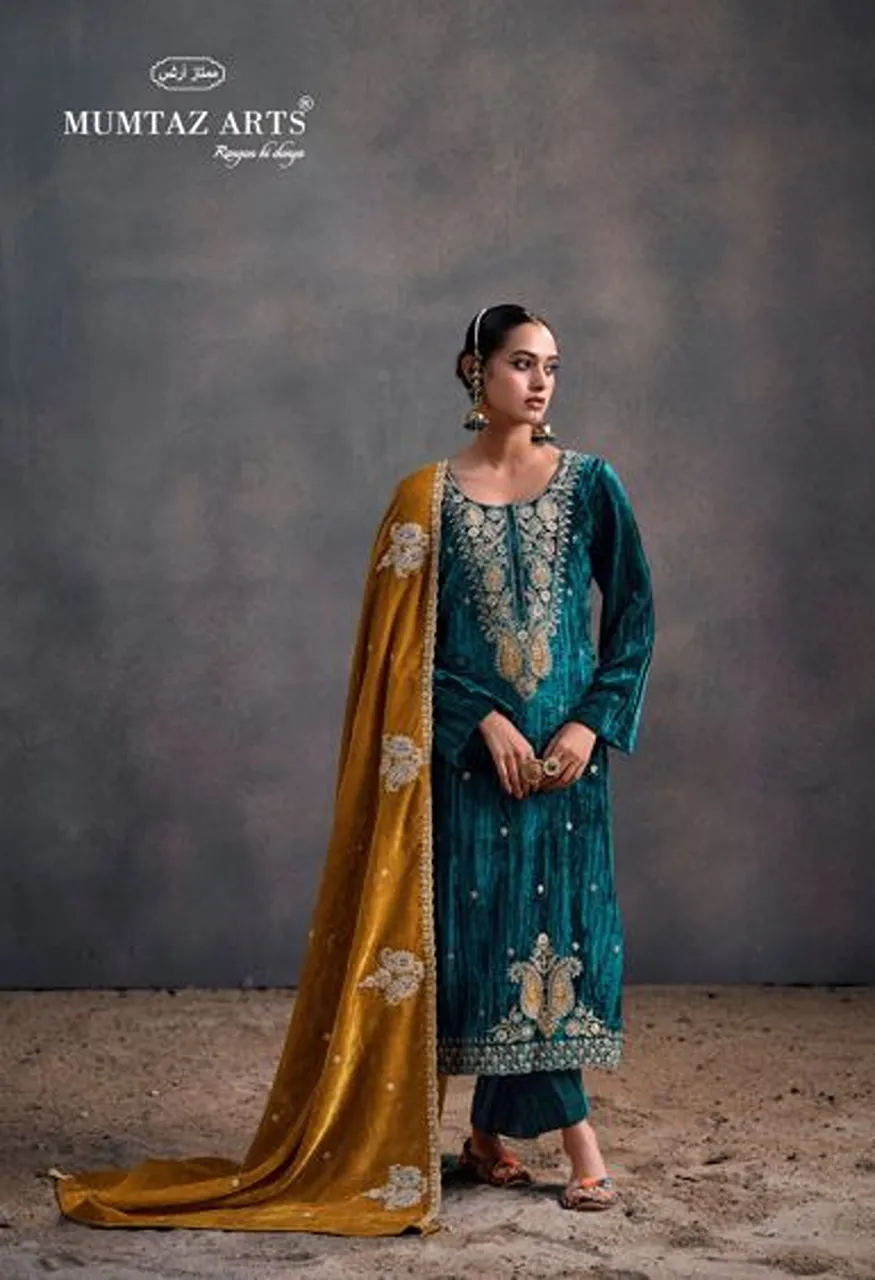 Mumtaz Arts Rangreza Crush Velvet Embroidered Designer Salwar Kameez — Wholesale Salwar Suits, Mumtaz Arts wholesale from Surat — view 5