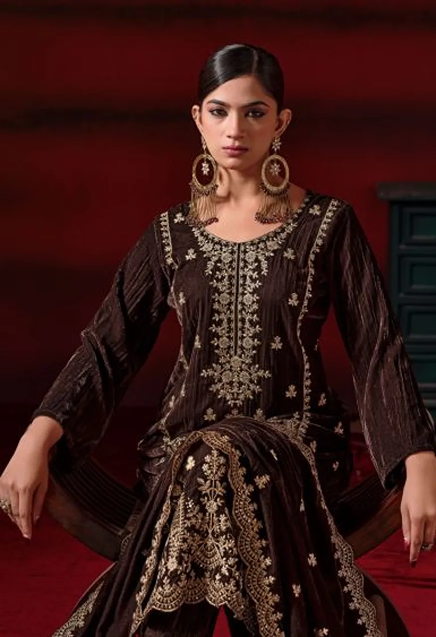 Mumtaz Arts Shehzaadi Crush Velvet Embroidered Designer Salwar Kameez Wholesale