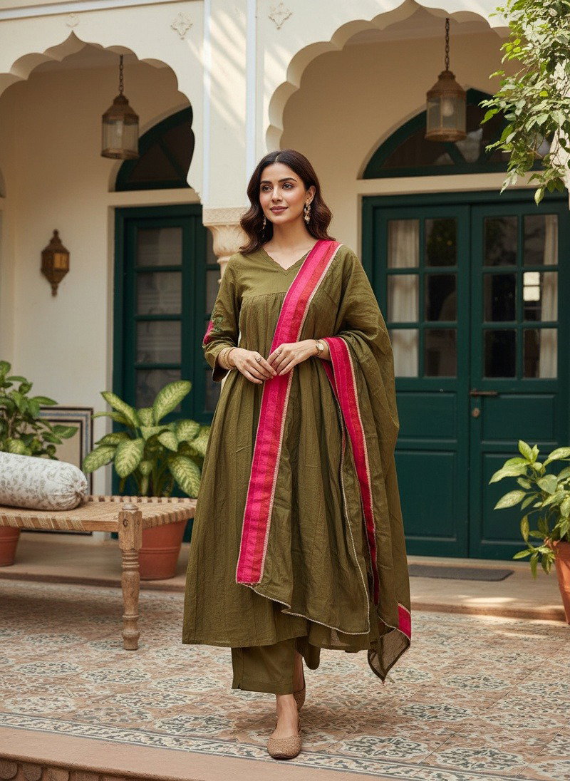 Naisha K 1374 Mul Chanderi Embroidered Anarkali Kurti With Bottom Dupatta Set — Wholesale Kurtis, Vardan Ethnic wholesale from Surat — view 2