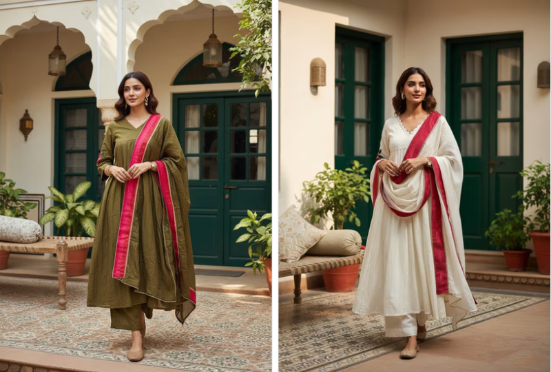 Naisha K 1374 Mul Chanderi Embroidered Anarkali Kurti With Bottom Dupatta Set — Wholesale Kurtis, Vardan Ethnic wholesale from Surat — view 4