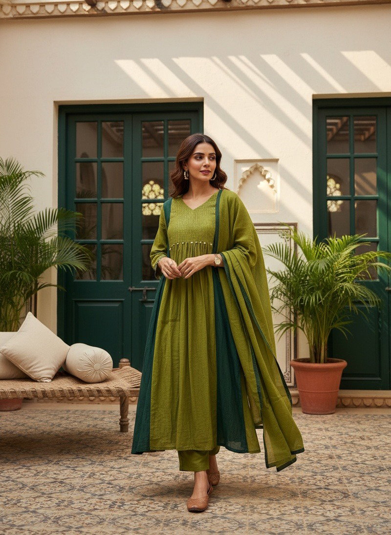 Naisha K 1375 Mul Chanderi Embroidered Anarkali Kurti With Bottom Dupatta Set — Wholesale Kurtis, Vardan Ethnic wholesale from Surat — Photo 2