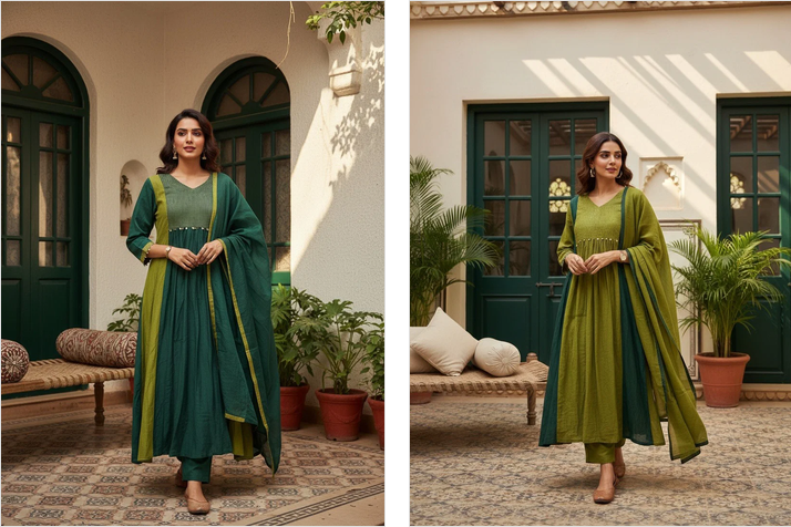 Naisha K 1375 Mul Chanderi Embroidered Anarkali Kurti With Bottom Dupatta Set — Wholesale Kurtis, Vardan Ethnic wholesale from Surat — Photo 3