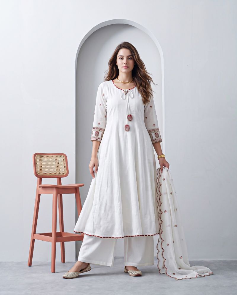 Naisha K 1431 Roman Fancy Work Anarkali Kurti With Bottom Dupatta Set — Wholesale Kurtis, Vardan Ethnic wholesale from Surat — Photo 2