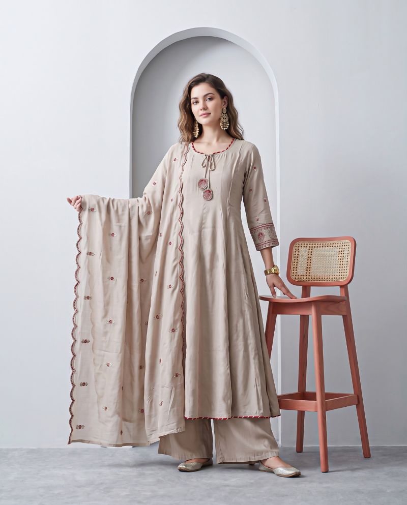 Naisha K 1431 Roman Fancy Work Anarkali Kurti With Bottom Dupatta Set — Wholesale Kurtis, Vardan Ethnic wholesale from Surat — Photo 3