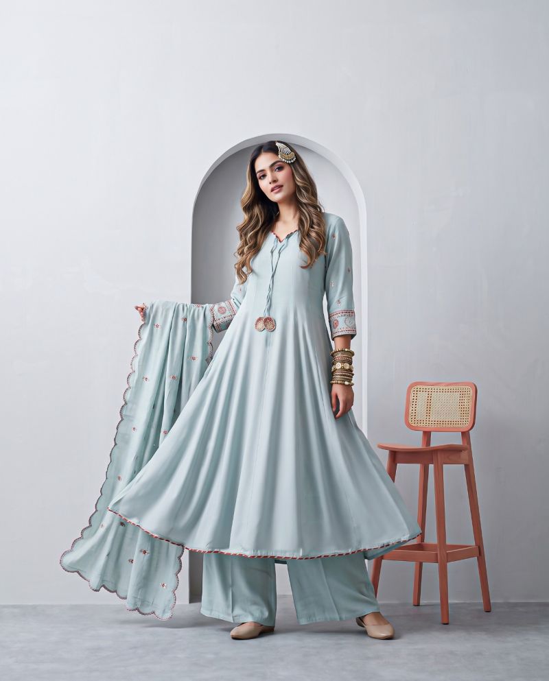 Naisha K 1431 Roman Fancy Work Anarkali Kurti With Bottom Dupatta Set — Wholesale Kurtis, Vardan Ethnic wholesale from Surat — Photo 4