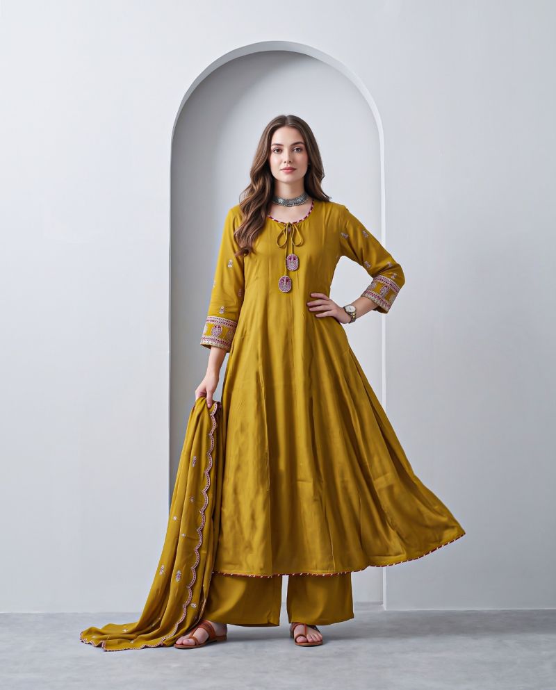 Naisha K 1431 Roman Fancy Work Anarkali Kurti With Bottom Dupatta Set — Wholesale Kurtis, Vardan Ethnic wholesale from Surat — Photo 5