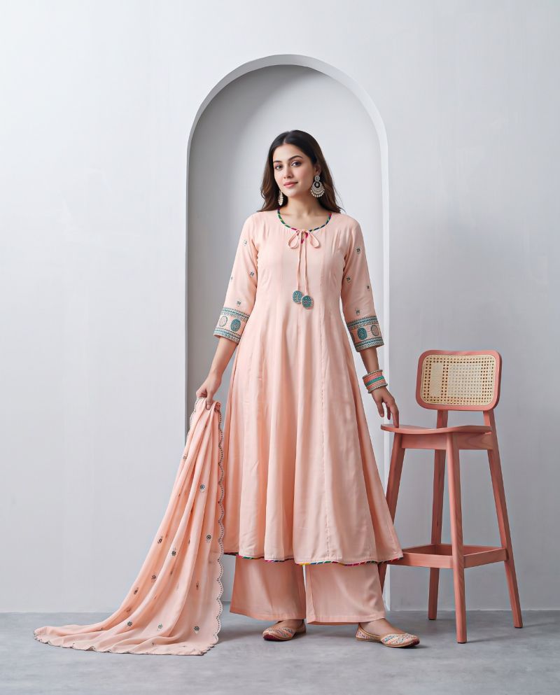 Naisha K 1431 Roman Fancy Work Anarkali Kurti With Bottom Dupatta Set — Wholesale Kurtis, Vardan Ethnic wholesale from Surat — Photo 6
