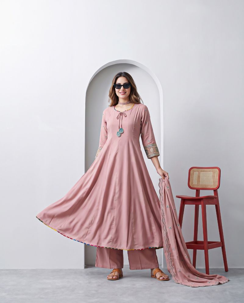 Naisha K 1431 Roman Fancy Work Anarkali Kurti With Bottom Dupatta Set