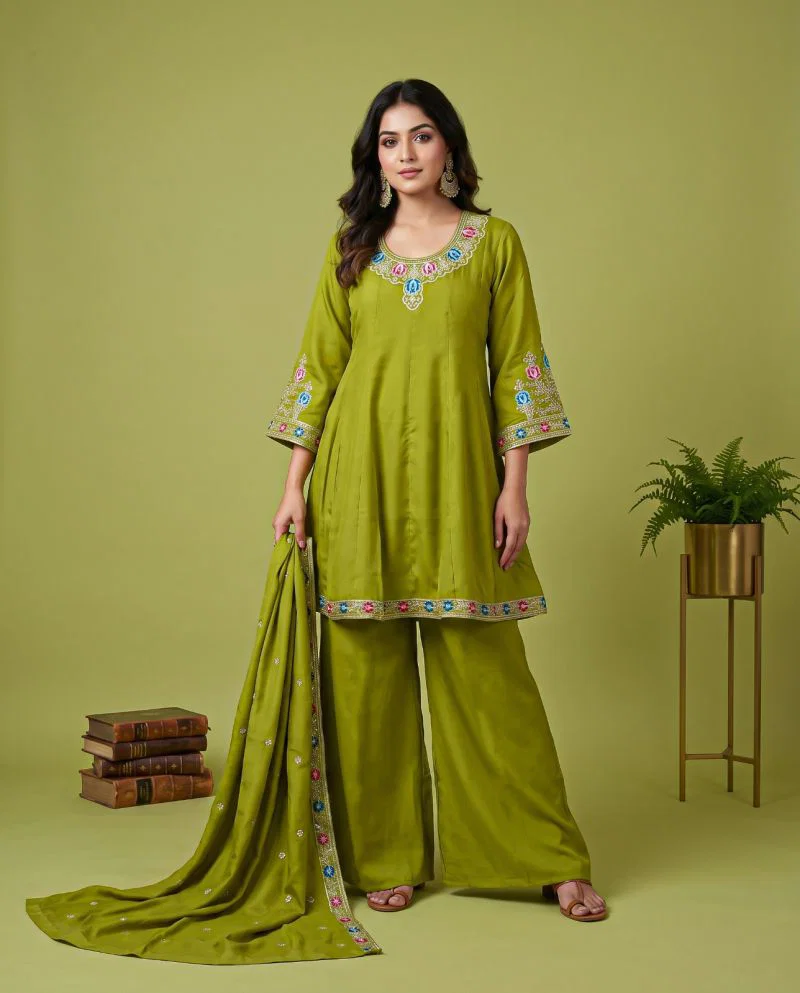 Naisha K 1432 Roman Fancy Work Short Anarkali Kurti With Bottom Dupatta Set — Wholesale Kurtis, Vardan Ethnic wholesale from Surat — Photo 2
